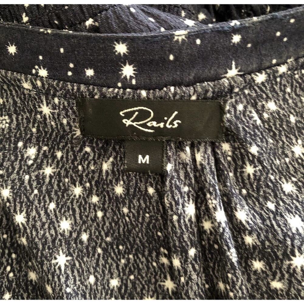 Rails Jasmine Dress Medium Navy Star Print Smocked Waist Long Sleeve Pockets - Picture 6 of 11
